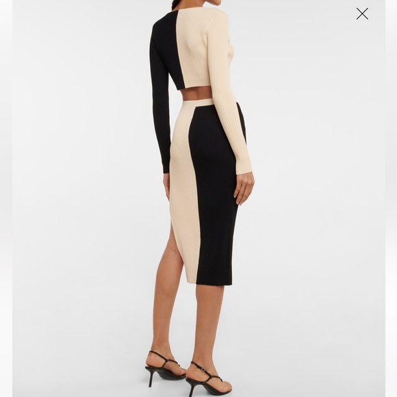 NWT: Staud size xs Lorraine ribbed-knit midi skirt in colors buff and black - Picture 3 of 6